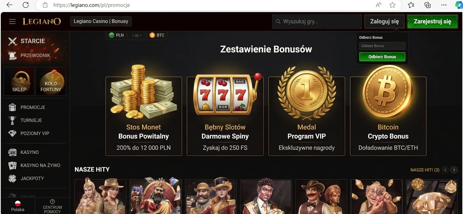 Grafika przedstawiająca symbole bonusów kasyno Legiano